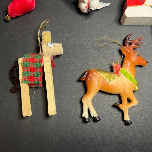 Vintage Lot of 6 Mixed Christmas Ornaments Ribbon Candy Cane, Bird, Santa & Deer - Picture 6 of 7